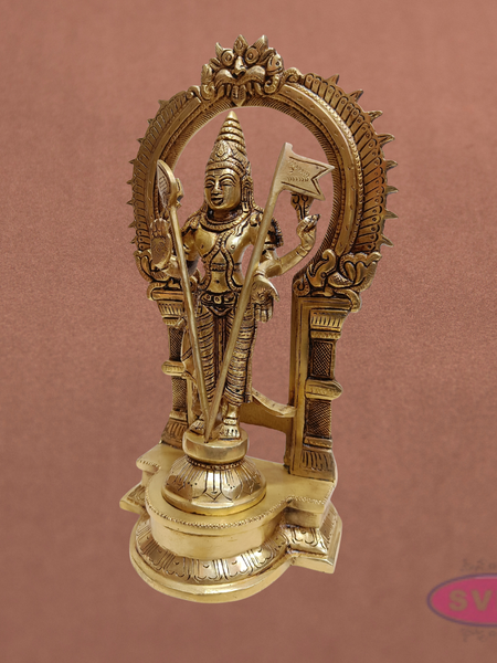 Brass Subramanya Swamy Idol with Peacock & Arch – 12 Inch Murugan Pooja Statue