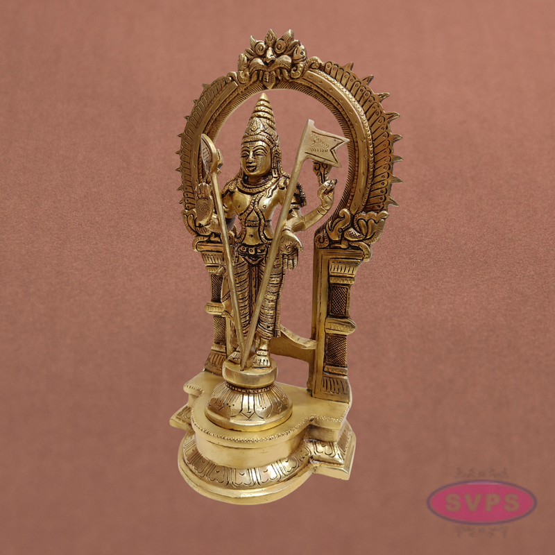 Brass Subramanya Swamy Idol with Peacock & Arch – 12 Inch Murugan Pooja Statue