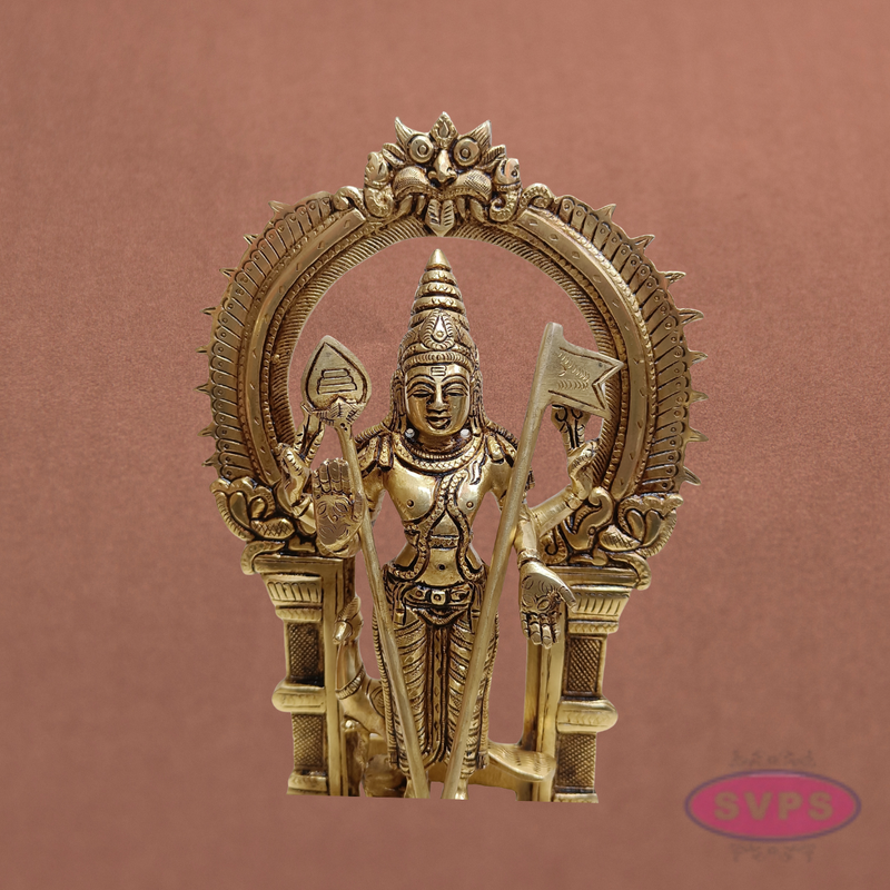 Brass Subramanya Swamy Idol with Peacock & Arch – 12 Inch Murugan Pooja Statue