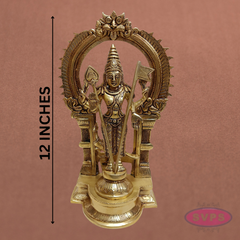 Brass Subramanya Swamy Idol with Peacock & Arch – 12 Inch Murugan Pooja Statue