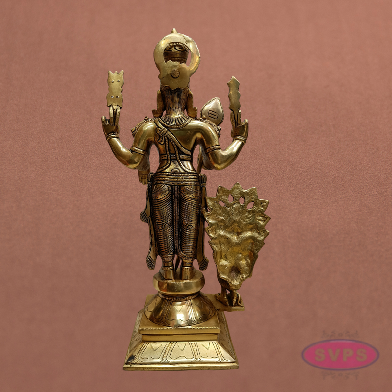 Brass Murugan Idol Standing with Peacock – 1.5 Feet Subramanya Swamy Statue for Spiritual Decor