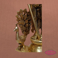 Brass Murugan Idol Standing with Peacock – 1.5 Feet Subramanya Swamy Statue for Spiritual Decor