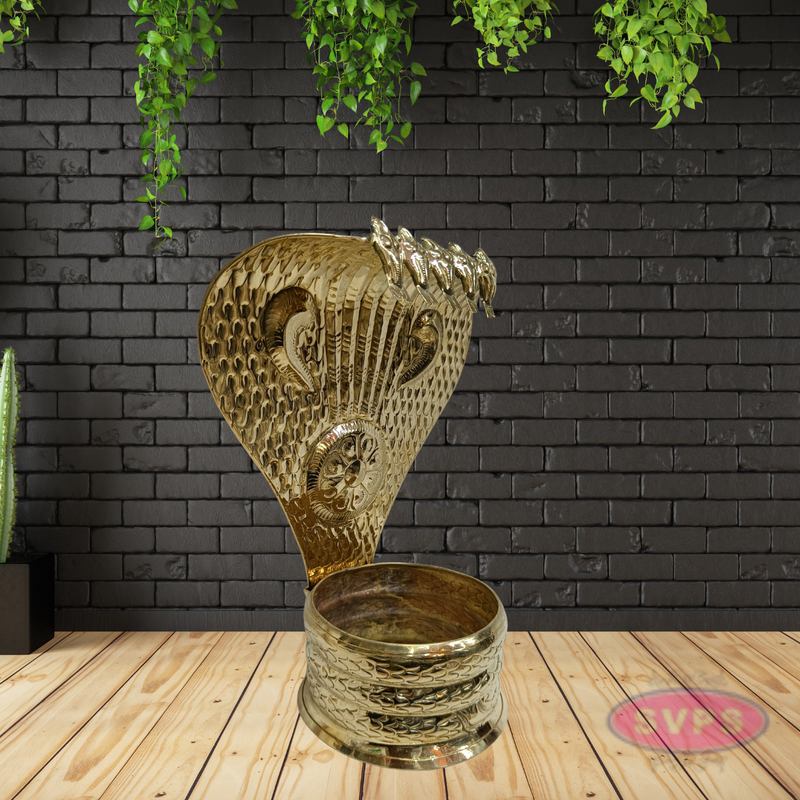 Brass Nagabharanam Statue | Multi Head Cobra Idol | Temple Decor