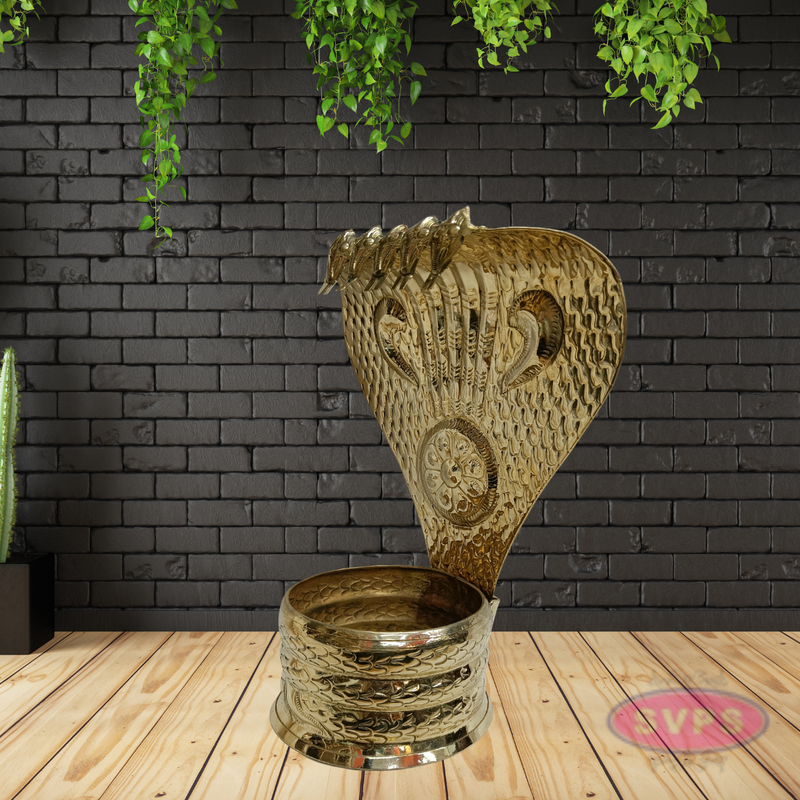Brass Nagabharanam Statue | Multi Head Cobra Idol | Temple Decor