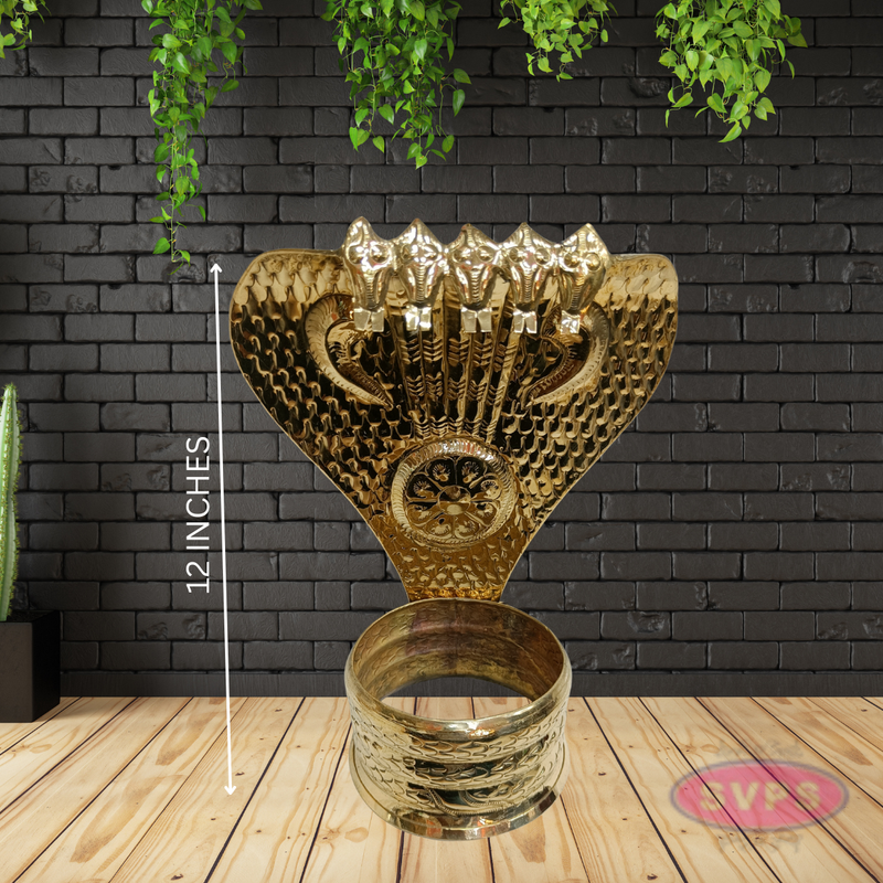 Brass Nagabharanam Statue | Multi Head Cobra Idol | Temple Decor