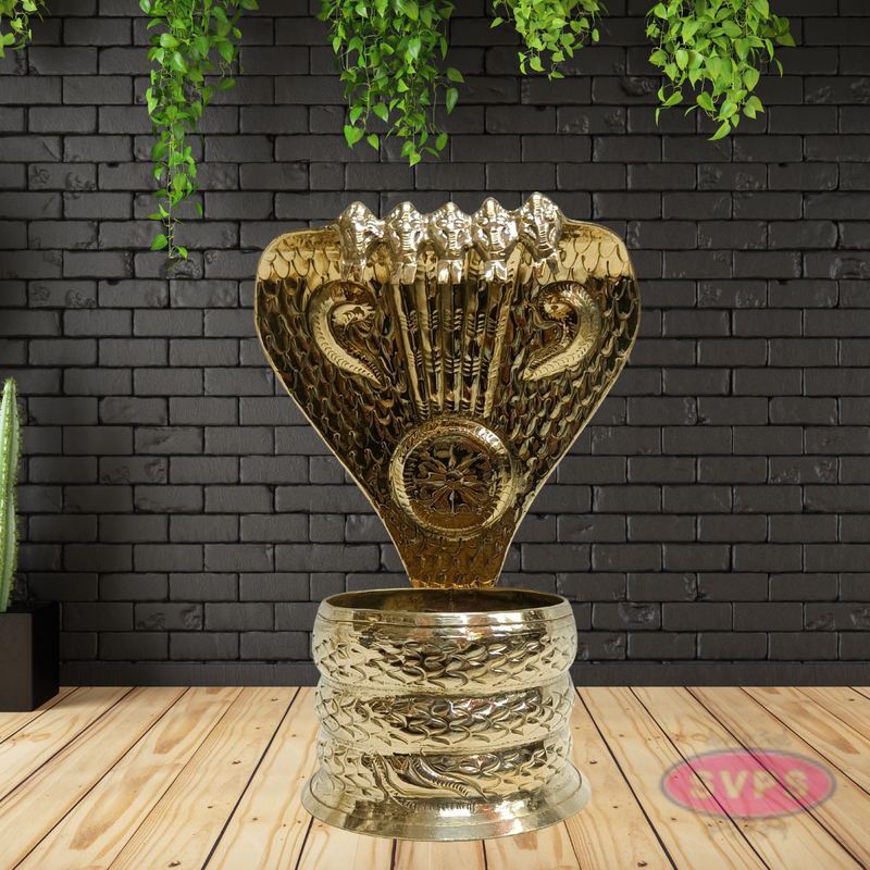 Golden Naga Abharanam Idol | Hindu Sacred Snake Sculpture