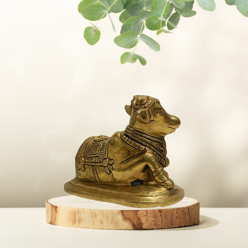 Nandi Brass Statue – Traditional Shiva Vahana Idol for Spiritual Decor