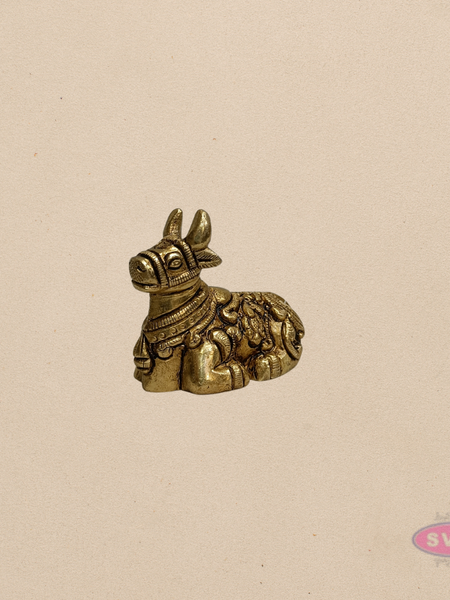 Mini Brass Nandi Statue – 1.5 Inch Sacred Bull Idol for Pooja