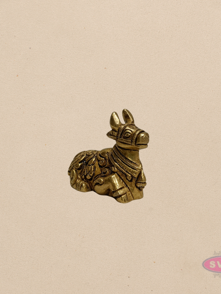 Mini Brass Nandi Statue – 1.5 Inch Sacred Bull Idol for Pooja