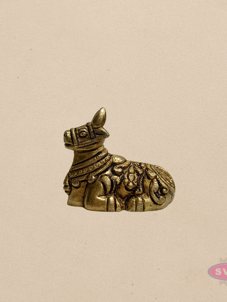 Mini Brass Nandi Statue – 1.5 Inch Sacred Bull Idol for Pooja