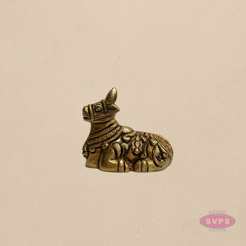 Mini Brass Nandi Statue – 1.5 Inch Sacred Bull Idol for Pooja