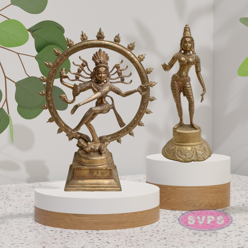 Antique Finish Panchalogham Shiva Nataraja & Sivakami Idol Set
