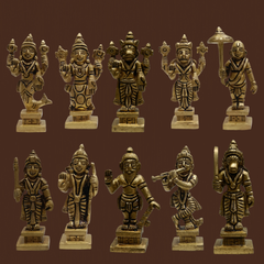 Dashavatara Brass Idol Set 3.5 Inch – Complete 10 Incarnations of Vishnu Murti Set