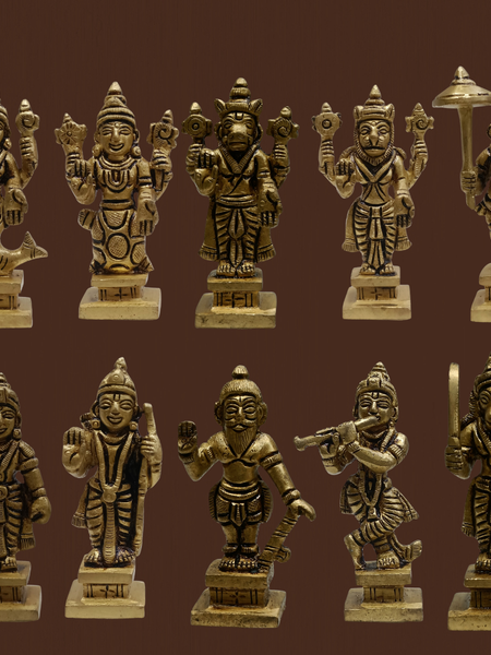 Dashavatara Brass Idol Set 3.5 Inch – Complete 10 Incarnations of Vishnu Murti Set
