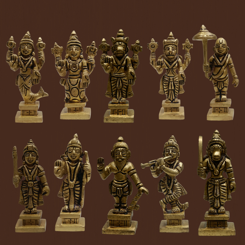 Dashavatara Brass Idol Set 3.5 Inch – Complete 10 Incarnations of Vishnu Murti Set