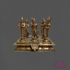 Panchaloha Navagraha Idol Set with Decorative Base | Traditional Hindu Nine Planet Deities | Handmade Pooja Murti for Home Temple, Vastu & Spiritual Worship | 7 x 8 Inches