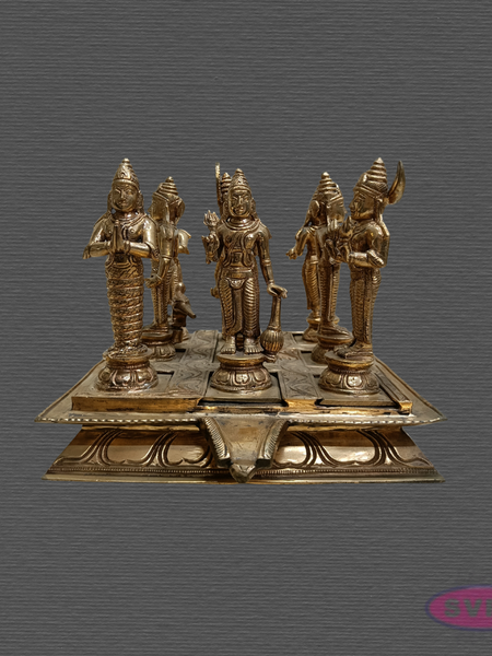Panchaloha Navagraha Idol Set with Decorative Base | Traditional Hindu Nine Planet Deities | Handmade Pooja Murti for Home Temple, Vastu & Spiritual Worship | 7 x 8 Inches