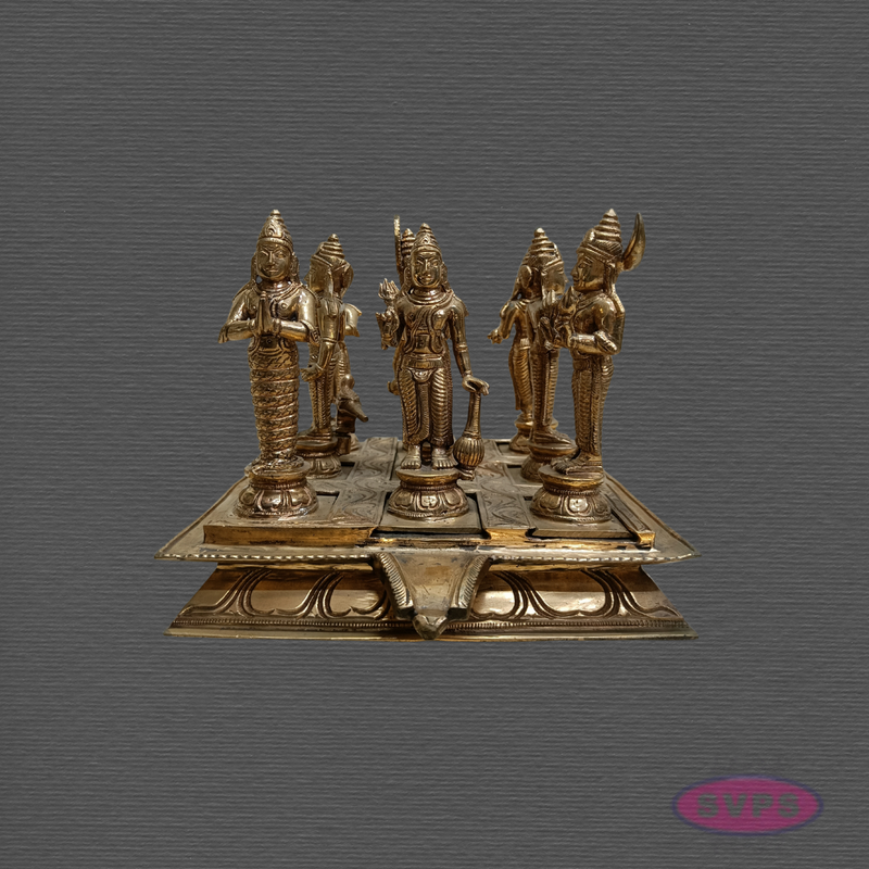 Panchaloha Navagraha Idol Set with Decorative Base | Traditional Hindu Nine Planet Deities | Handmade Pooja Murti for Home Temple, Vastu & Spiritual Worship | 7 x 8 Inches