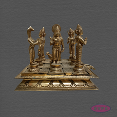 Panchaloha Navagraha Idol Set with Decorative Base | Traditional Hindu Nine Planet Deities | Handmade Pooja Murti for Home Temple, Vastu & Spiritual Worship | 7 x 8 Inches