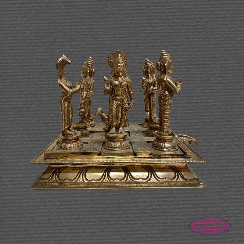 Panchaloha Navagraha Idol Set with Decorative Base | Traditional Hindu Nine Planet Deities | Handmade Pooja Murti for Home Temple, Vastu & Spiritual Worship | 7 x 8 Inches