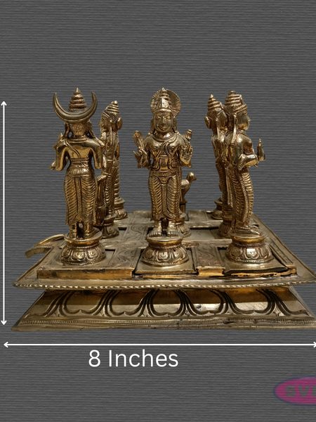 Panchaloha Navagraha Idol Set with Decorative Base | Traditional Hindu Nine Planet Deities | Handmade Pooja Murti for Home Temple, Vastu & Spiritual Worship | 7 x 8 Inches