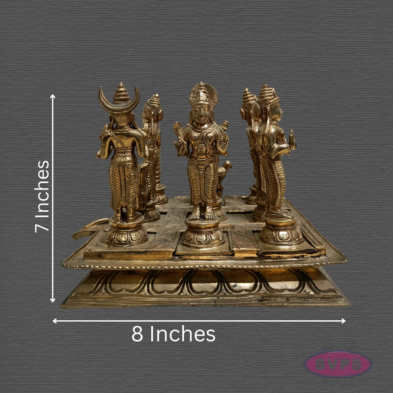 Panchaloha Navagraha Idol Set with Decorative Base | Traditional Hindu Nine Planet Deities | Handmade Pooja Murti for Home Temple, Vastu & Spiritual Worship | 7 x 8 Inches