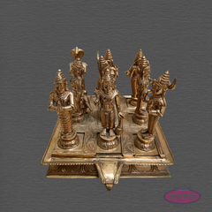 Panchaloha Navagraha Idol Set with Decorative Base | Traditional Hindu Nine Planet Deities | Handmade Pooja Murti for Home Temple, Vastu & Spiritual Worship | 7 x 8 Inches