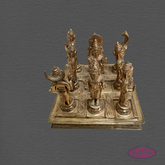 Panchaloha Navagraha Idol Set with Decorative Base | Traditional Hindu Nine Planet Deities | Handmade Pooja Murti for Home Temple, Vastu & Spiritual Worship | 7 x 8 Inches