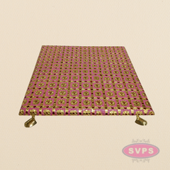 Pink Floral Design Pooja Manai – Decorative Gold Finish Mandir Chowki for God Idols