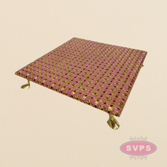 Pink Floral Design Pooja Manai – Decorative Gold Finish Mandir Chowki for God Idols