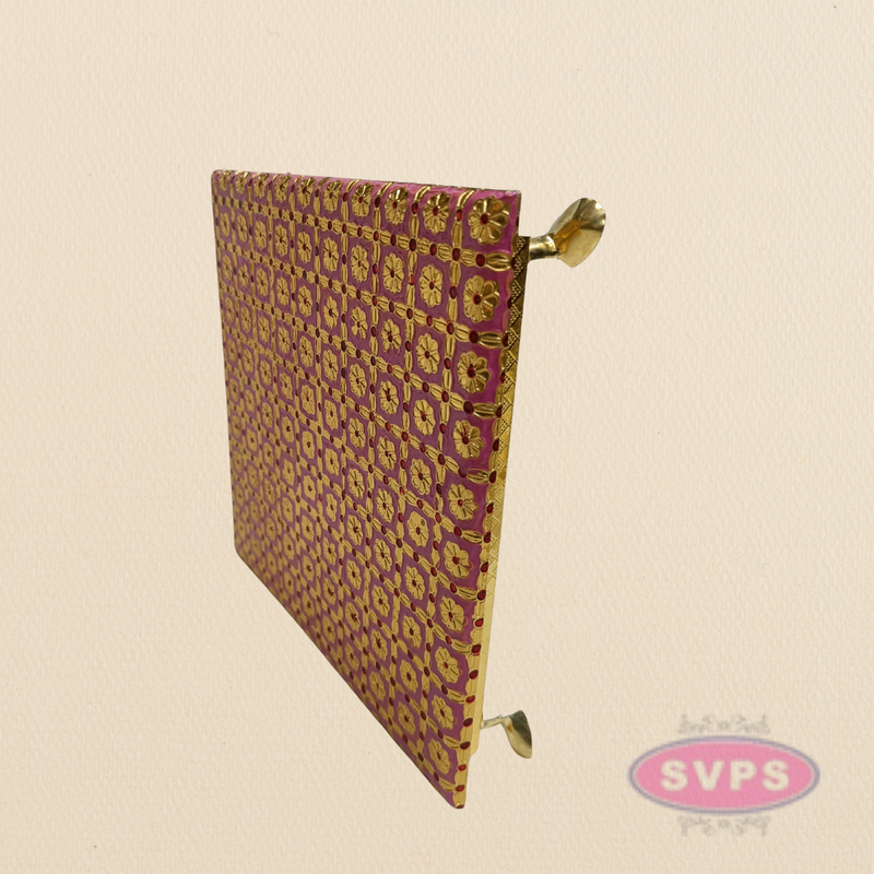 Pink Floral Design Pooja Manai – Decorative Gold Finish Mandir Chowki for God Idols