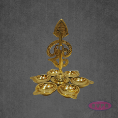 Handcrafted Brass Om Vilakku with Six Diyas for Pooja