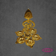Handcrafted Brass Om Vilakku with Six Diyas for Pooja