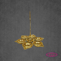 Handcrafted Brass Om Vilakku with Six Diyas for Pooja