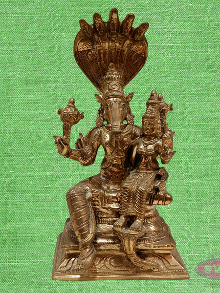 Varaha Lakshmi Panchaloha Idol – Lord Vishnu Varaha Avatar with Goddess Lakshmi under Sheshnag, Antique Finish