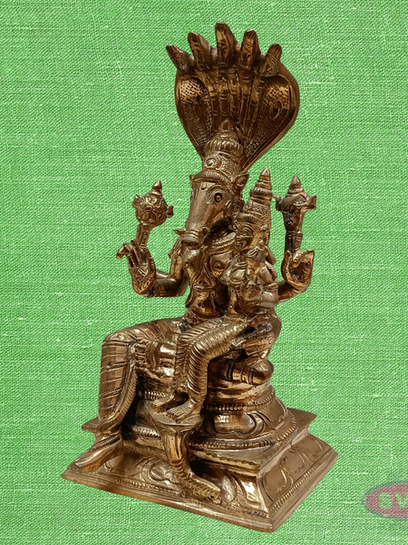 Varaha Lakshmi Panchaloha Idol – Lord Vishnu Varaha Avatar with Goddess Lakshmi under Sheshnag, Antique Finish