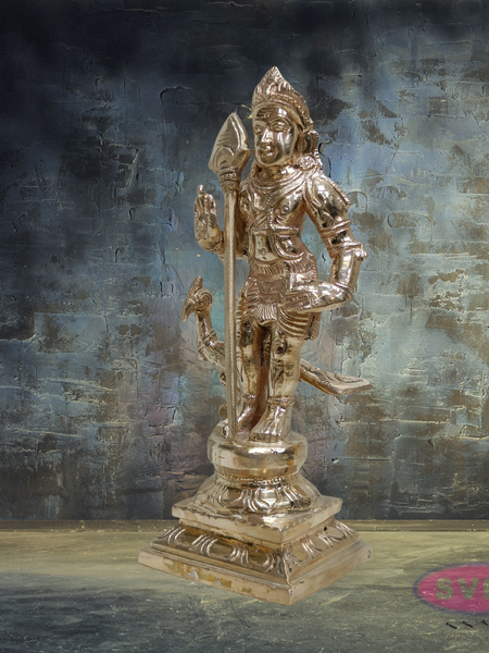 Panchaloha Murugan Swamy Idol with Vel & Mayil – Sacred Hindu God Statue for Home Temple