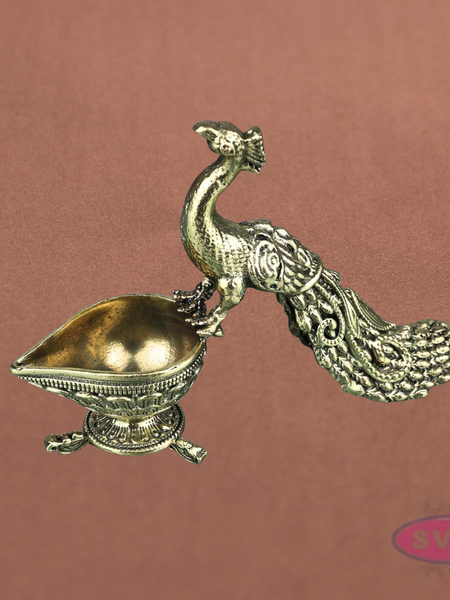Decorative Brass Peacock Diya Holder for Pooja & Festivals