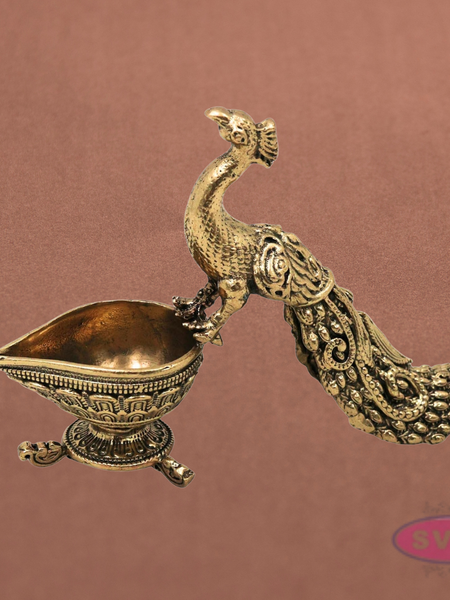 Decorative Brass Peacock Diya Holder for Pooja & Festivals