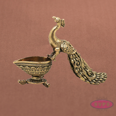 Decorative Brass Peacock Diya Holder for Pooja & Festivals