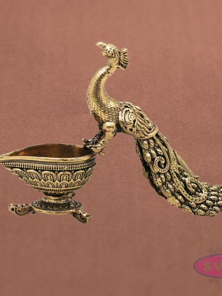 Decorative Brass Peacock Diya Holder for Pooja & Festivals