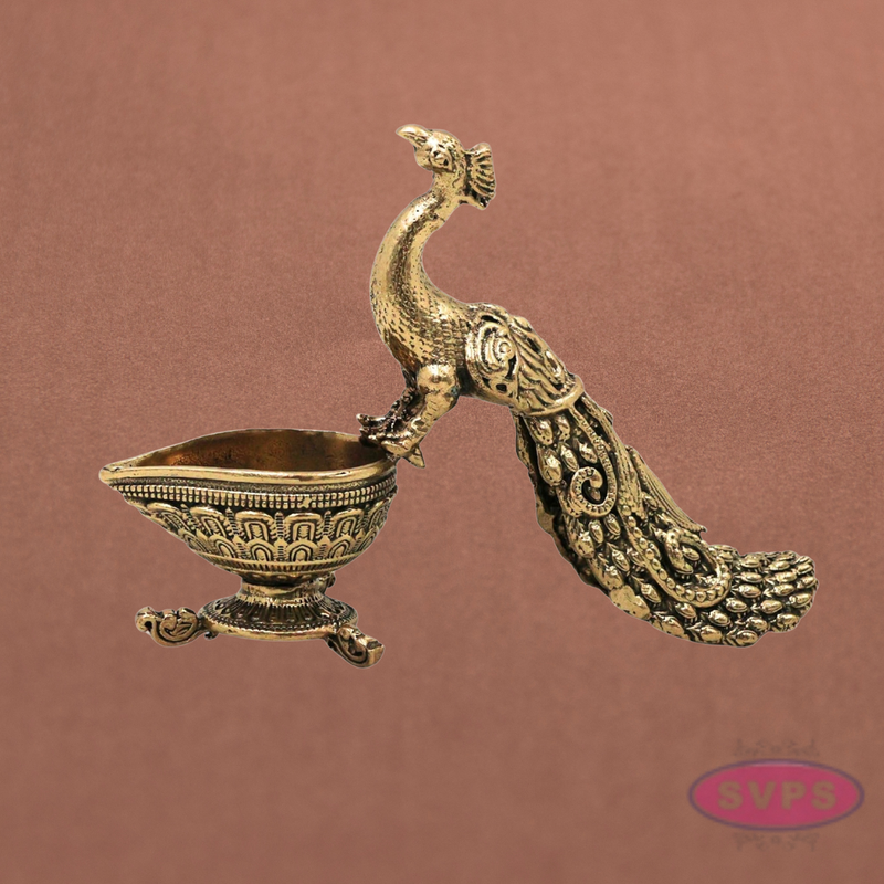 Decorative Brass Peacock Diya Holder for Pooja & Festivals