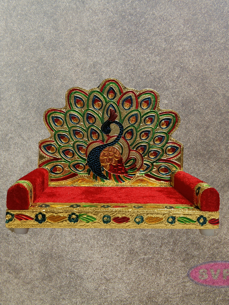 Peacock Style Decorative Simhasanam Throne for Deity Idols – 7 Inch Pooja Mandir Seat