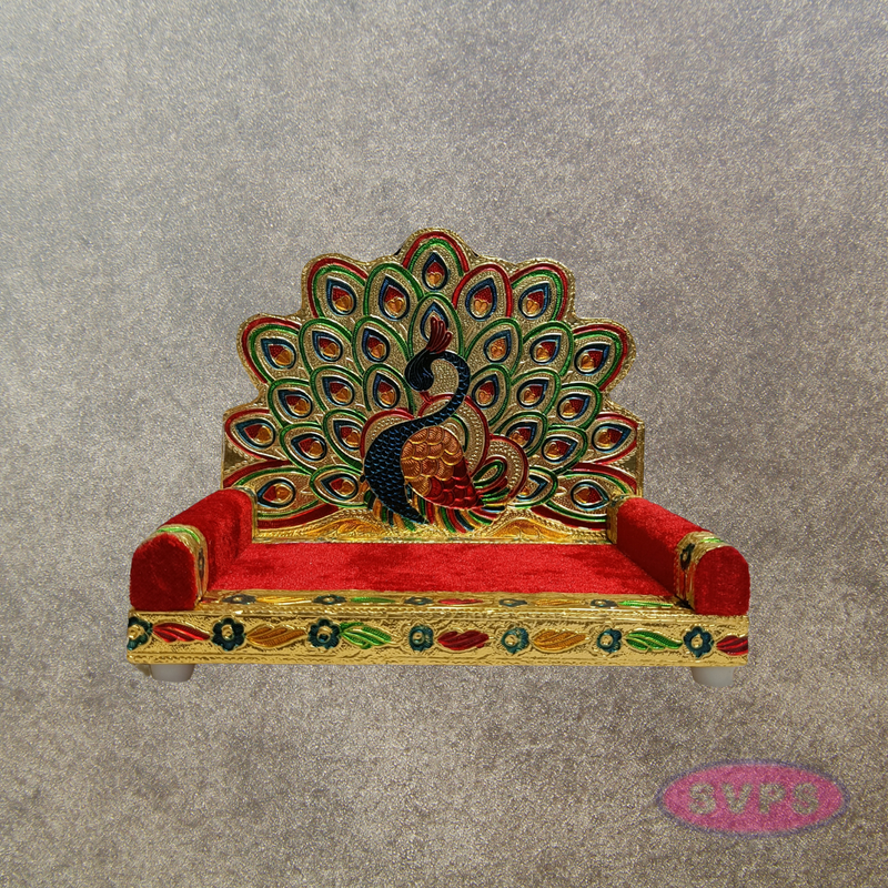Peacock Style Decorative Simhasanam Throne for Deity Idols – 7 Inch Pooja Mandir Seat