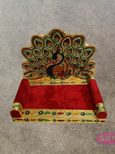 Peacock Style Decorative Simhasanam Throne for Deity Idols – 7 Inch Pooja Mandir Seat
