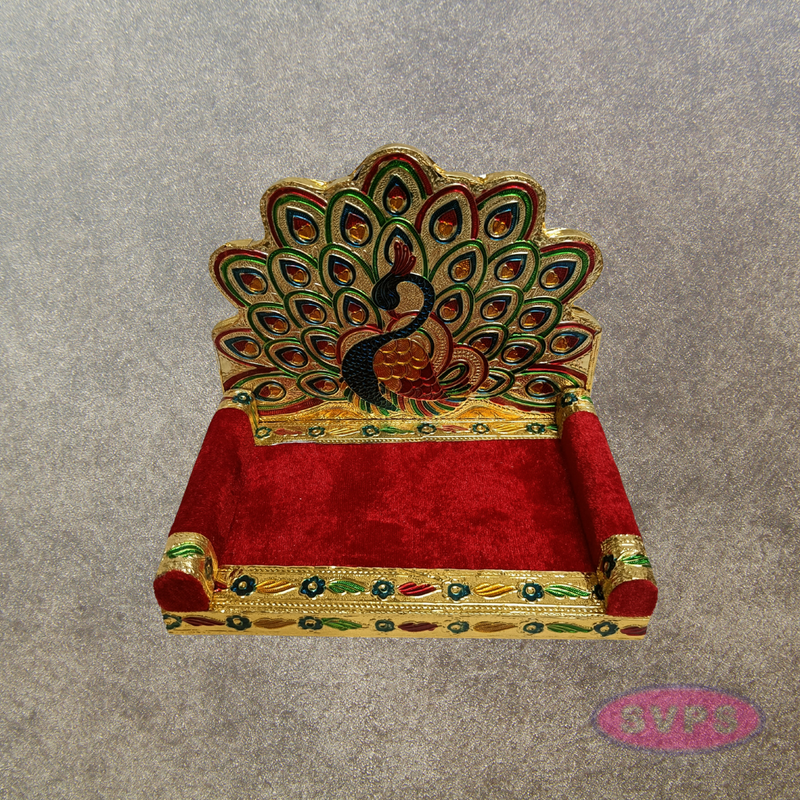 Peacock Style Decorative Simhasanam Throne for Deity Idols – 7 Inch Pooja Mandir Seat