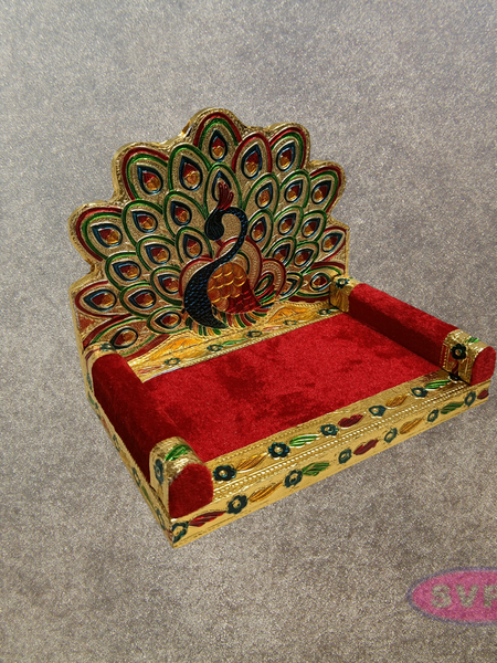 Peacock Style Decorative Simhasanam Throne for Deity Idols – 7 Inch Pooja Mandir Seat
