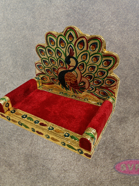 Peacock Style Decorative Simhasanam Throne for Deity Idols – 7 Inch Pooja Mandir Seat
