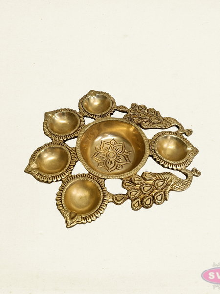 Brass Peacock Deepam with 5 Diyas – Traditional Pooja Lamp for Home Temple