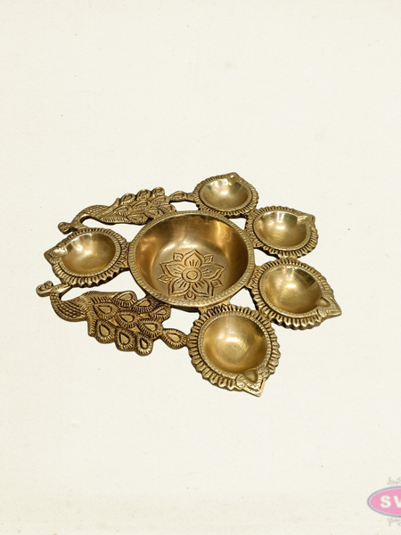 Brass Peacock Deepam with 5 Diyas – Traditional Pooja Lamp for Home Temple